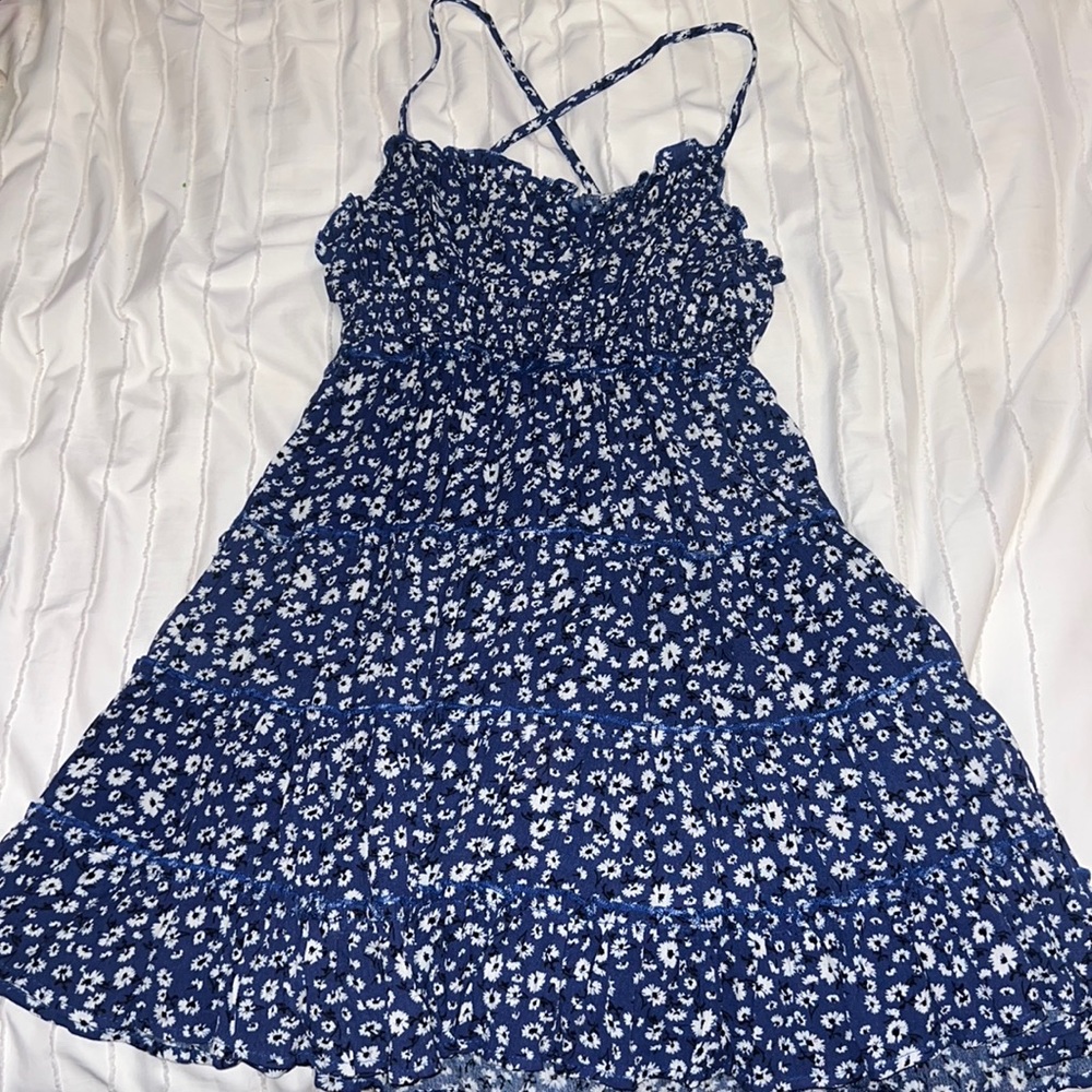 blue floral dress